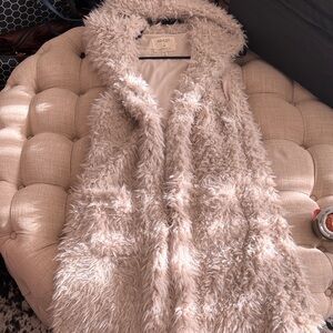 Ashley By 26 International Beige Fuzzy Hooded Vest